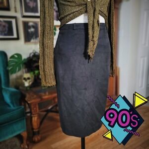 Vintage 90s GATE Black Faux Suede High Waist Pencil Skirt - Size Small